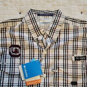 Columbia Men's Checkered Shirt - Black, White, and Red. South Carolina Gamecock.